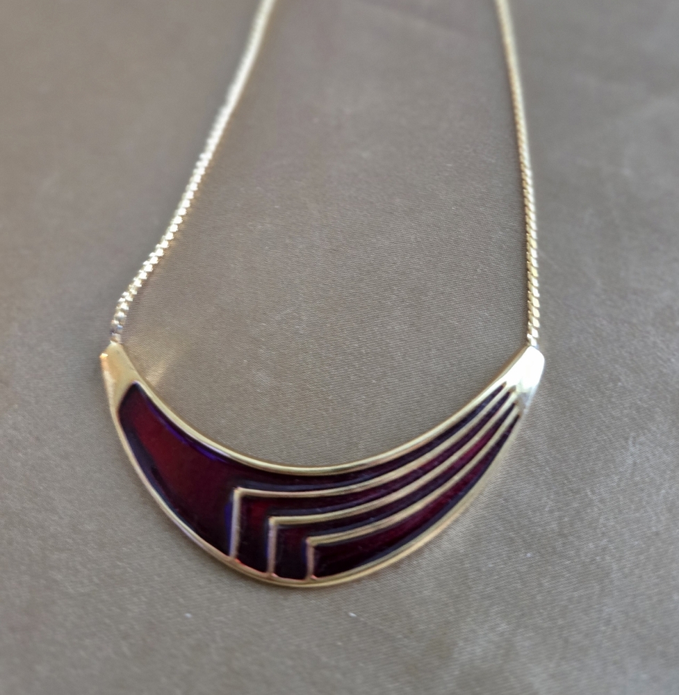 Monet Gold and Red Enamel Necklace